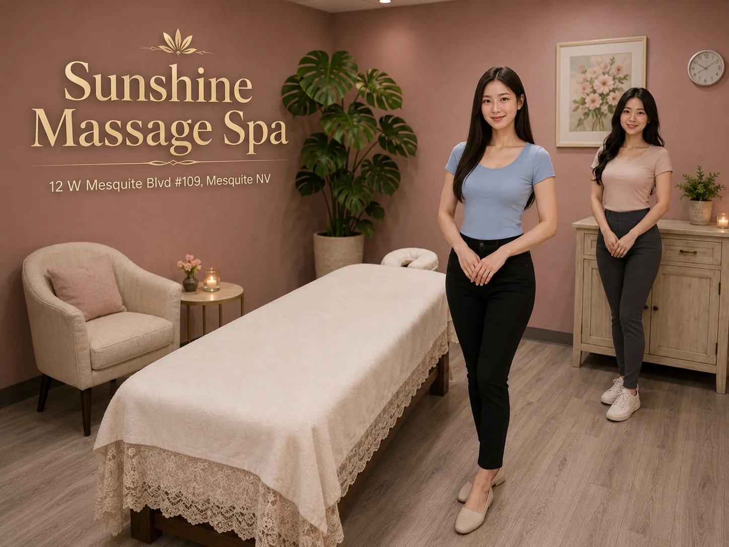 Reception and waiting area at Sunshine Massage Spa in Mesquite NV