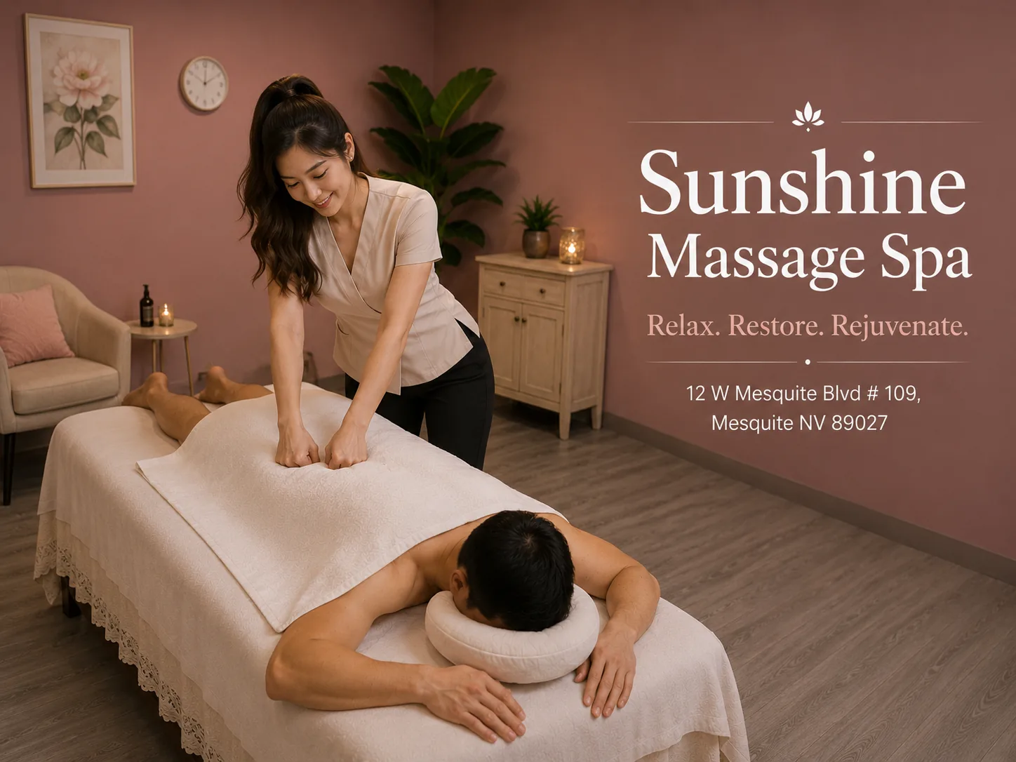 Back and shoulder massage technique at Sunshine Massage Spa in Mesquite NV